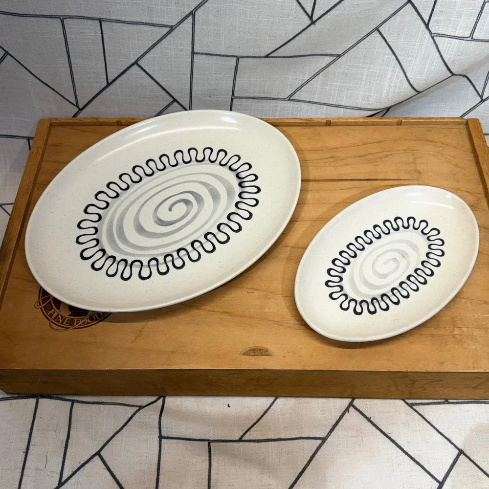 Metlox Poppytrail Aztec Poppy MCM Oval‎ Platter & Serving Dish Set California